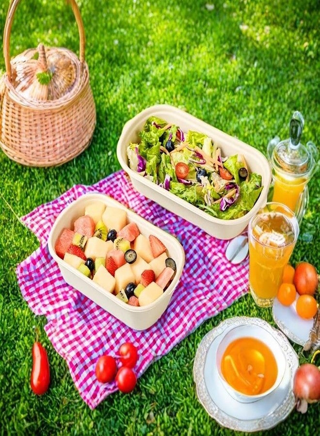 Aksipo 100 Pack 23 Oz Disposable Meal Prep Containers with Lids, Rectangle Paper Bowls with Lids for Salad,Leftovers, Leak-proof To Go Food Box Cardboard Lunch Box Compostable Take Out Food Containers - Image 5