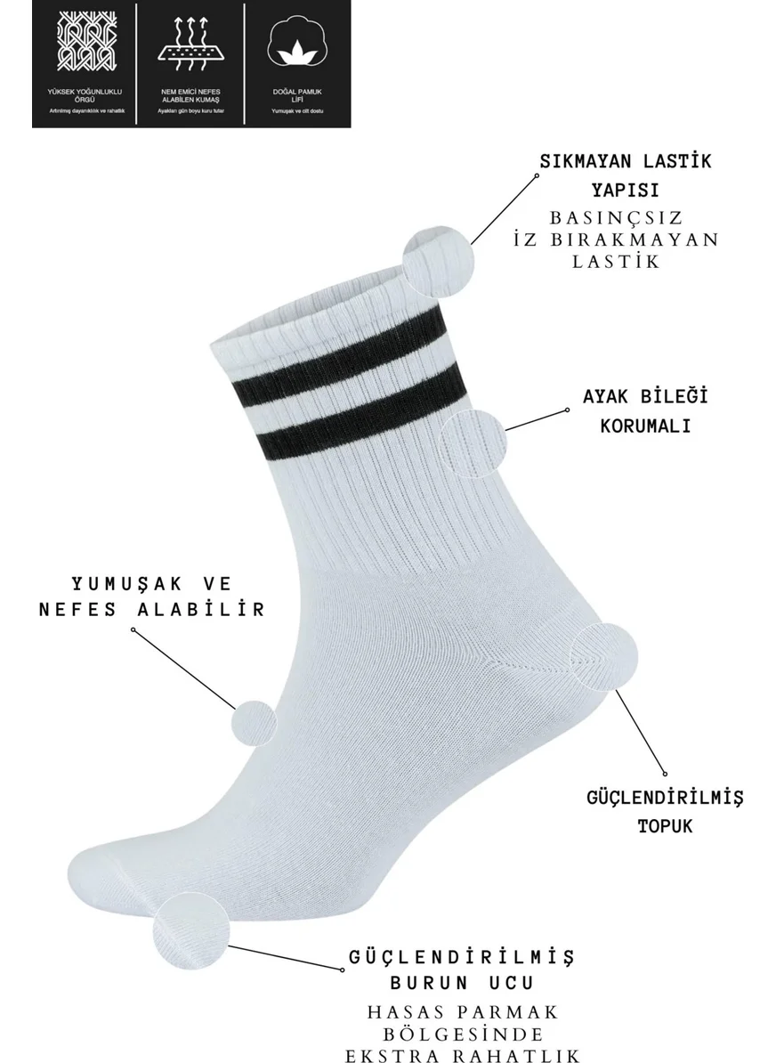 كرال سوكس Men's - Women's Striped College Tennis Socks Cotton Anti-Sweat Socks