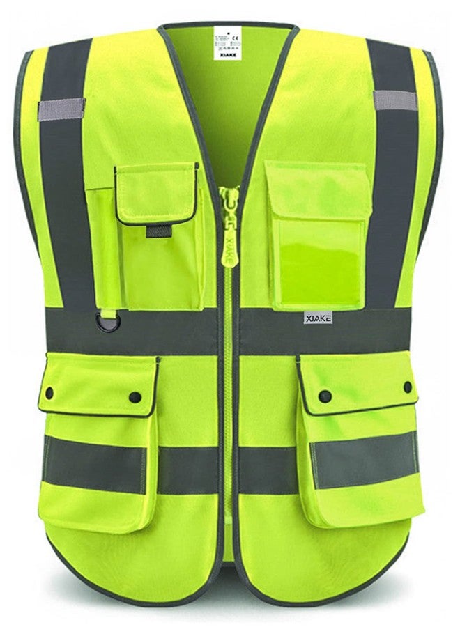XIAKE Reflective Safety Vest for Men & Women High Visibility Class 2 Vest with Pockets Meets ANSI Standards(Large,Yellow) - Image 1