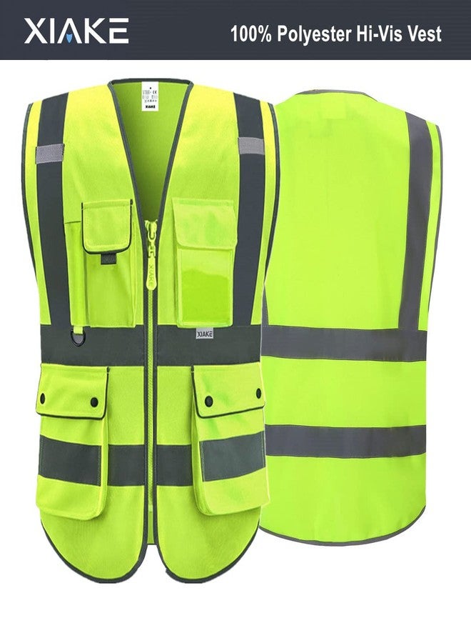 XIAKE Reflective Safety Vest for Men & Women High Visibility Class 2 Vest with Pockets Meets ANSI Standards(Large,Yellow) - Image 2
