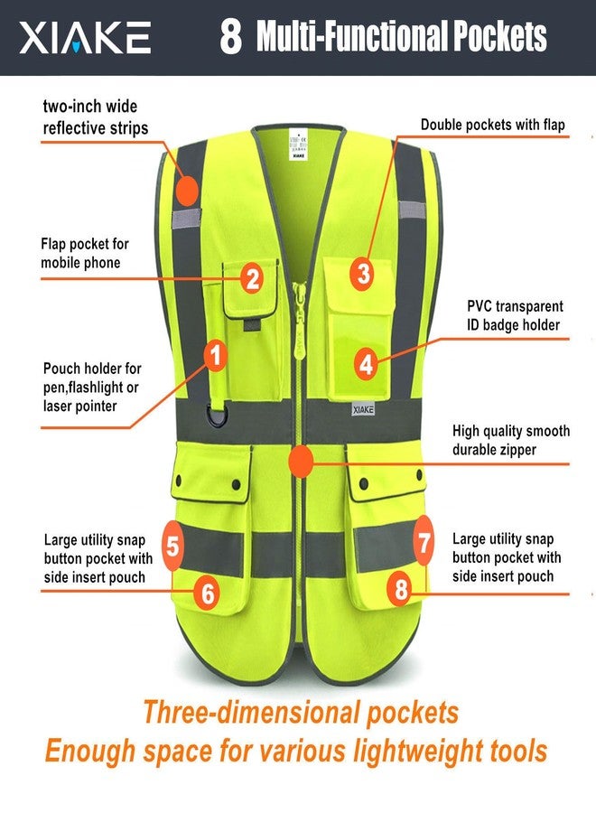 XIAKE Reflective Safety Vest for Men & Women High Visibility Class 2 Vest with Pockets Meets ANSI Standards(Large,Yellow) - Image 3