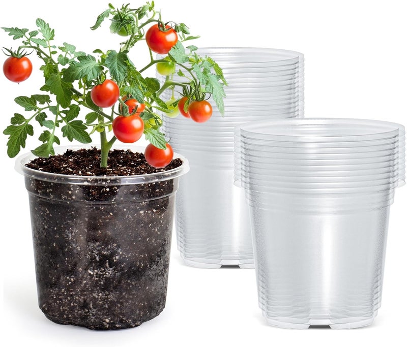 Bluepro 30 Packs 5 Inch Reinforced Clear Nursery Pots with Drainage Hole, Transparent Variety Pack Plastic Plant Pot Seedling Planter Seed Starter Flower - Image 1