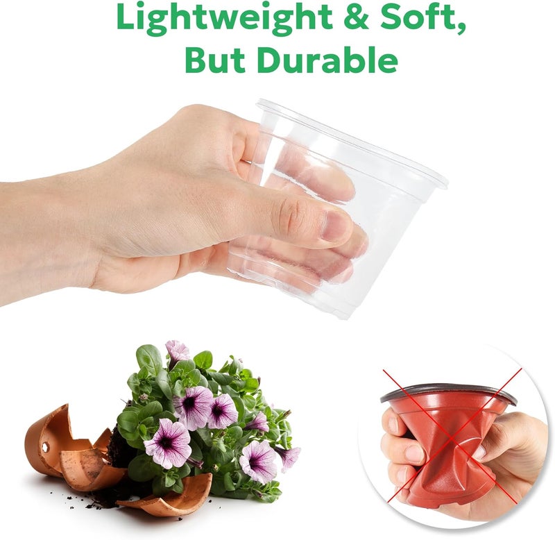 Bluepro 30 Packs 5 Inch Reinforced Clear Nursery Pots with Drainage Hole, Transparent Variety Pack Plastic Plant Pot Seedling Planter Seed Starter Flower - Image 4