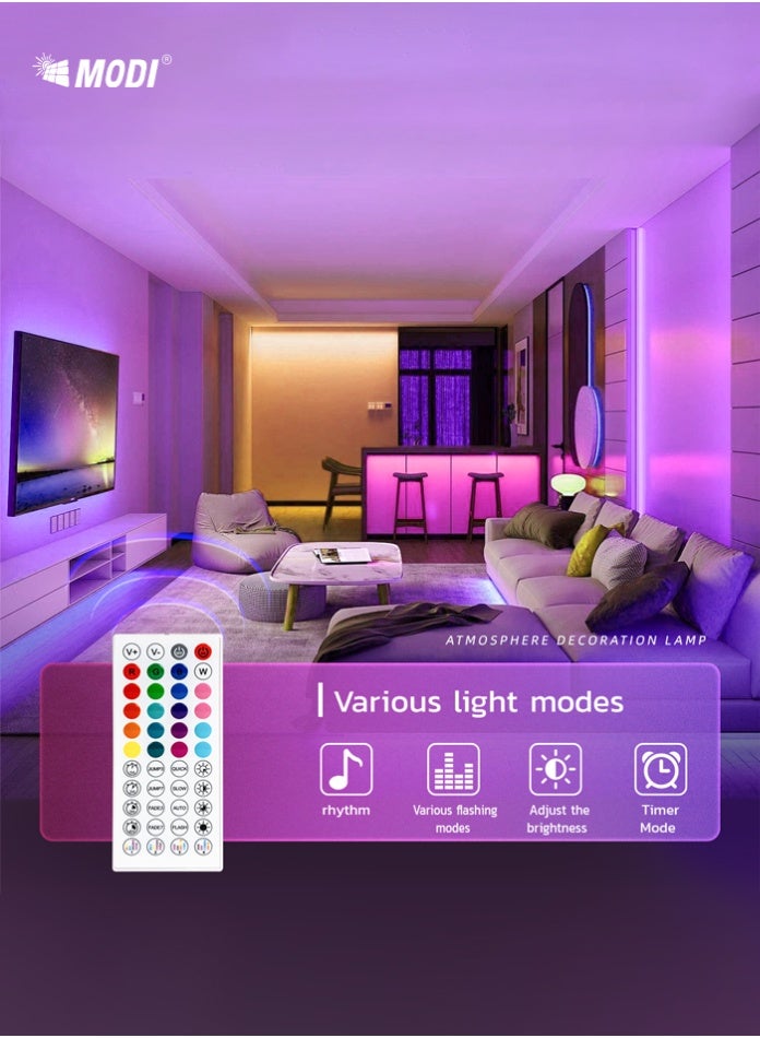 مودي شريط إضاءة LED RGB بطول 30 مترًا، أضواء زخرفية متغيرة الألوان لتزيين شجرة عيد الميلاد، وأضواء خرافية، وحفلات رأس السنة، وإضاءة منزلية داخلية - Image 4