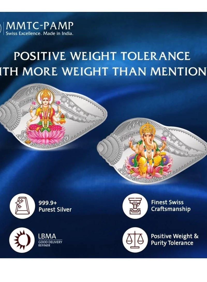 MMTC-PAMP 50G MMTC PAMP 999.9 FINE PURE SILVER B AR WITH LAKSHMI GANESHA COLOURED COIN - Image 4
