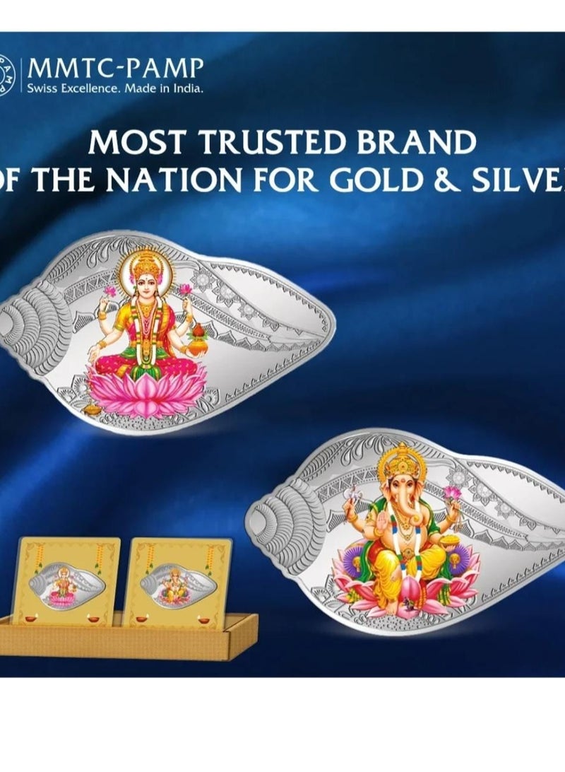 MMTC-PAMP 50G MMTC PAMP 999.9 FINE PURE SILVER B AR WITH LAKSHMI GANESHA COLOURED COIN - Image 5
