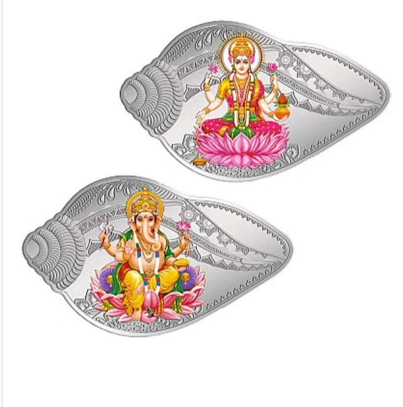 MMTC-PAMP 50G MMTC PAMP 999.9 FINE PURE SILVER B AR WITH LAKSHMI GANESHA COLOURED COIN - Image 1