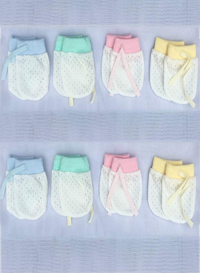 Adeimoo Baby Boy Girl No Scratch Silk Cotton Mittens Mesh Breathable Drawstring Gloves for Newborn Toddler Infants 8 Pack (Eyelet Mitten) - Image 2