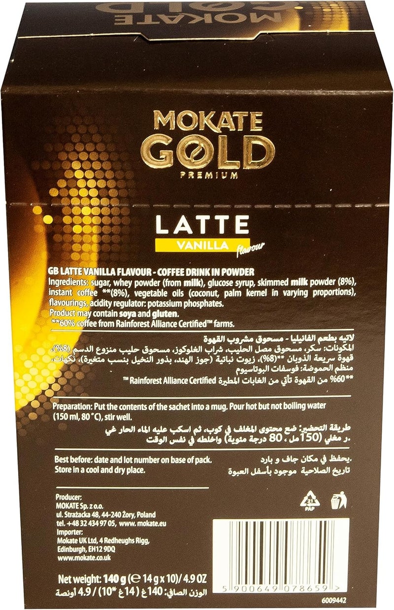 MOKATE موكات جولد بريميوم لاتيه فانيليا - مزيج قهوة سريعة التحضير (10 أكياس) - Image 2