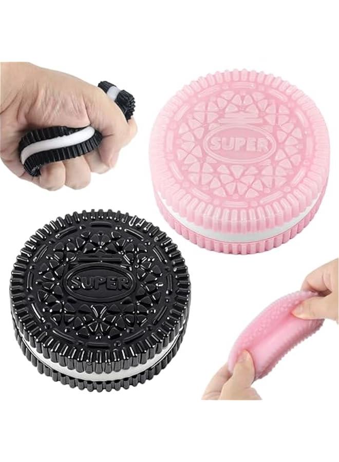 2 Packs Sticky Cookie Squishies Fidget Toys Adults, Squeeze Toys Sensory Toys for Kids with Autism, Stress Balls for Adults Fidgets Birthday Gifts Party Favors for Kids(Pink Black) - Image 1