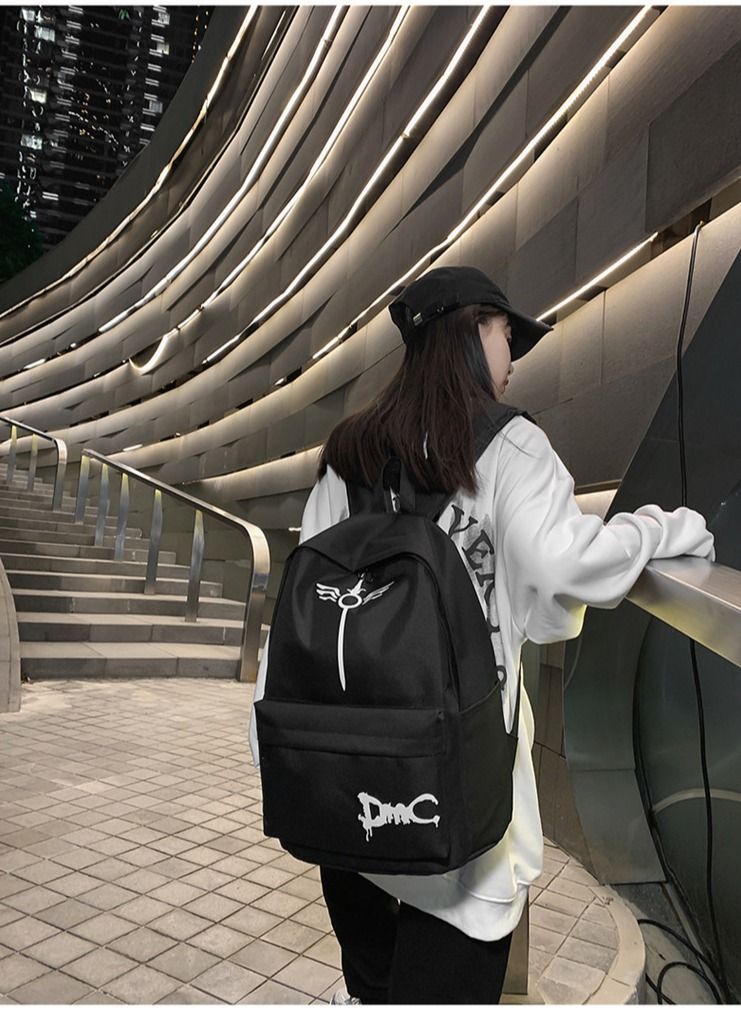 Unisex Colorblock Letter Graphic Backpack Casual School Bag Personality All-match Leisure Bookbag for Girls Boys Middle High College Student Travel Black - Image 3