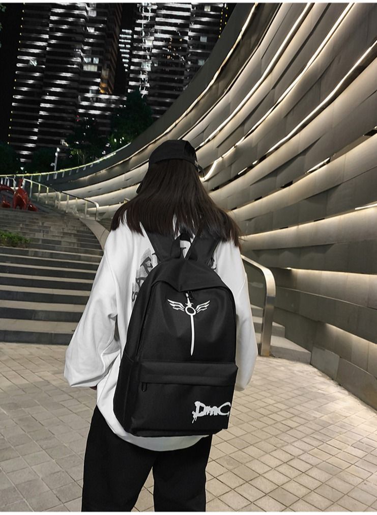 Unisex Colorblock Letter Graphic Backpack Casual School Bag Personality All-match Leisure Bookbag for Girls Boys Middle High College Student Travel Black - Image 2