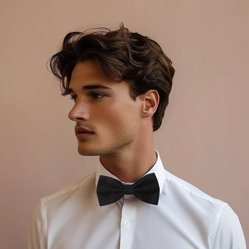 JEMYGINS Solid Color Pre-tied Bow Tie Adjustable Bowtie for Men, Black, general - Image 2
