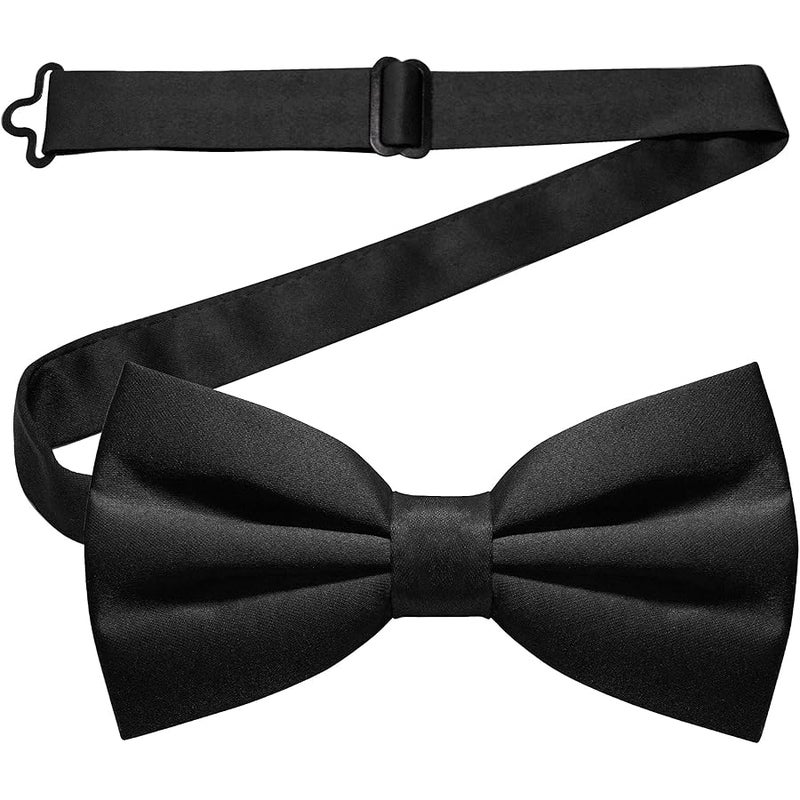 JEMYGINS Solid Color Pre-tied Bow Tie Adjustable Bowtie for Men, Black, general - Image 1