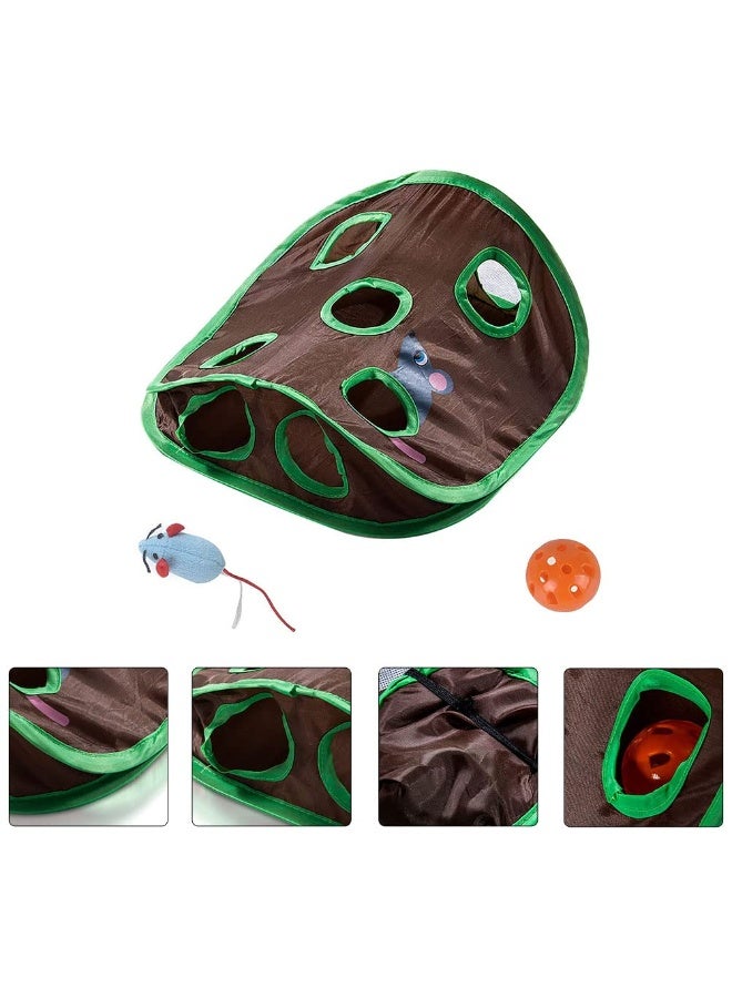 ألعاب القطط التفاعلية ، خيمة لعب مفتوحة قابلة للطي بـ 9 ثقوب مع كرة الجرس والفأرة المزخرفة ، لعبة تدريب الذكاء القابلة للطي للقطط الداخلية للصيد والمطاردة والتمارين - Image 5