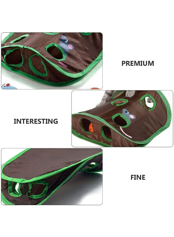 ألعاب القطط التفاعلية ، خيمة لعب مفتوحة قابلة للطي بـ 9 ثقوب مع كرة الجرس والفأرة المزخرفة ، لعبة تدريب الذكاء القابلة للطي للقطط الداخلية للصيد والمطاردة والتمارين - Image 4
