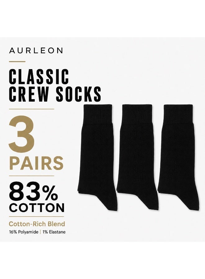 Aurleon 83% Cotton Crew Socks – 3 Pack – Flat Toe Seam - Image 1