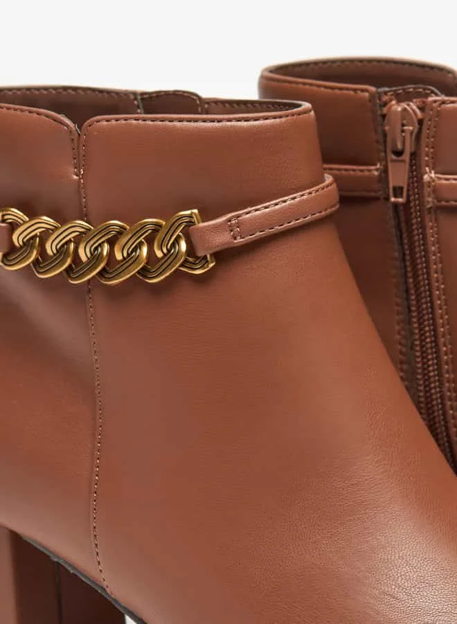 سيليست Women's Solid Ankle Boots with Zip Closure and Block Heels