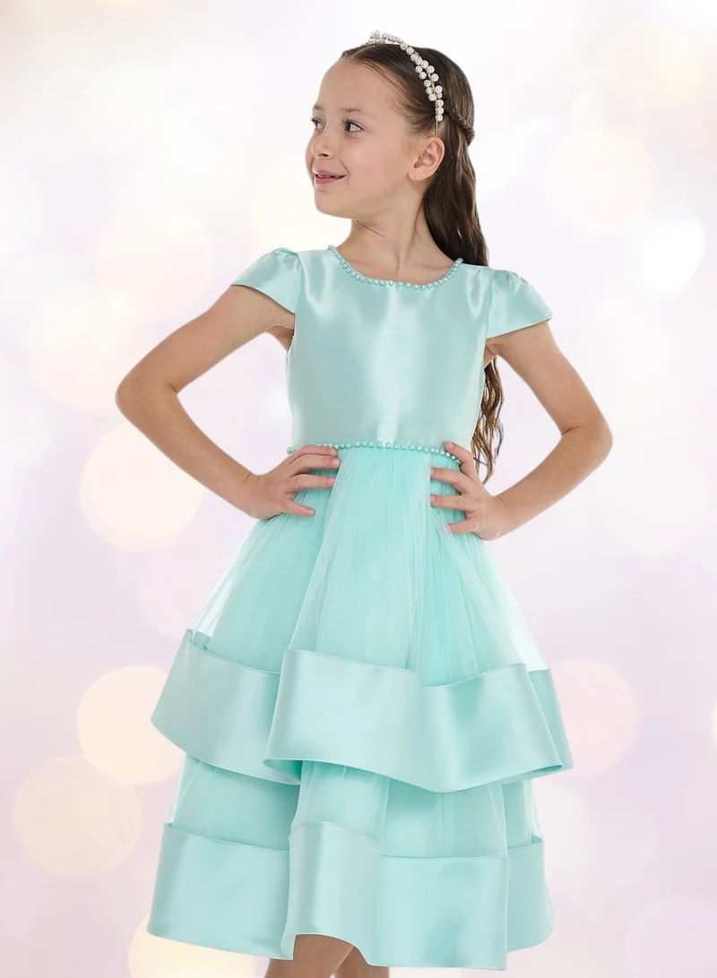 victor and jane Tiered Satin Dress
