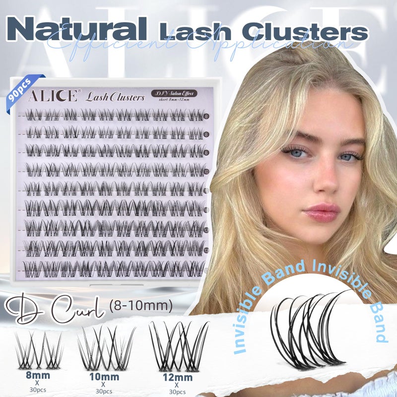 ALICE Natural Short Lash Clusters Invisible Band Wispy Eyelash Clusters 8-12mm Cluster Eyelash Extensions Lash Extensions DIY Individual Lashes - Image 2