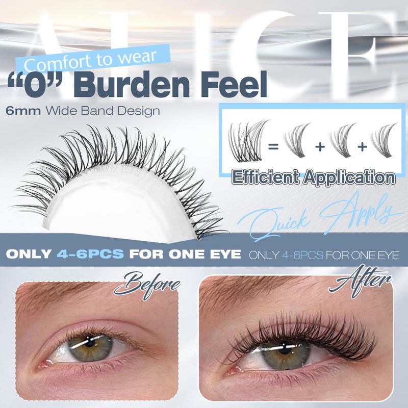 ALICE Natural Short Lash Clusters Invisible Band Wispy Eyelash Clusters 8-12mm Cluster Eyelash Extensions Lash Extensions DIY Individual Lashes - Image 4
