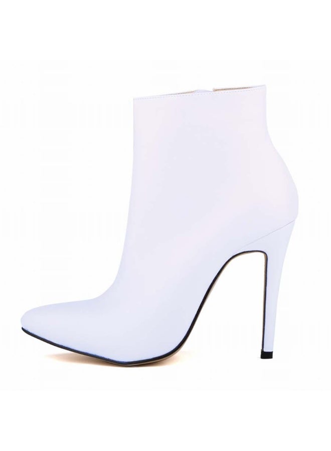 Loquat Autumn and winter short-cylinder Martin stiletto high-heeled boots 11cm White  - Image 1