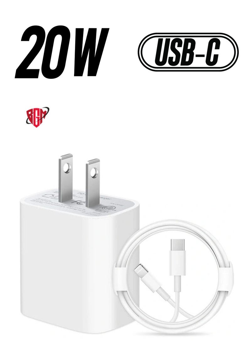 BGM - iPhone 14 Fast Charger [Apple MFi Certified ] Apple Fast Charging Block 20W PD USB-C Wall Charger 6FT USB C to Lightning Cables Compatible with iPhone 14/13/ Plus/12/Pro/11/Pro Max,iPad (White) - Image 1