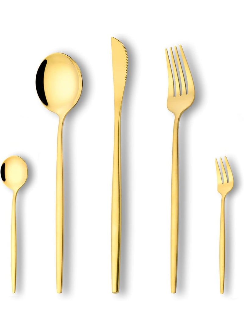 Mirror Gold Silverware Set 30-Piece, Stainless Steel Flatware Service f, Unique Utensils Set with Long Fork and Spoon Teaspoon, Mirror Gold Flatware Set, Cutlery for Home Party Kitchen - Image 2