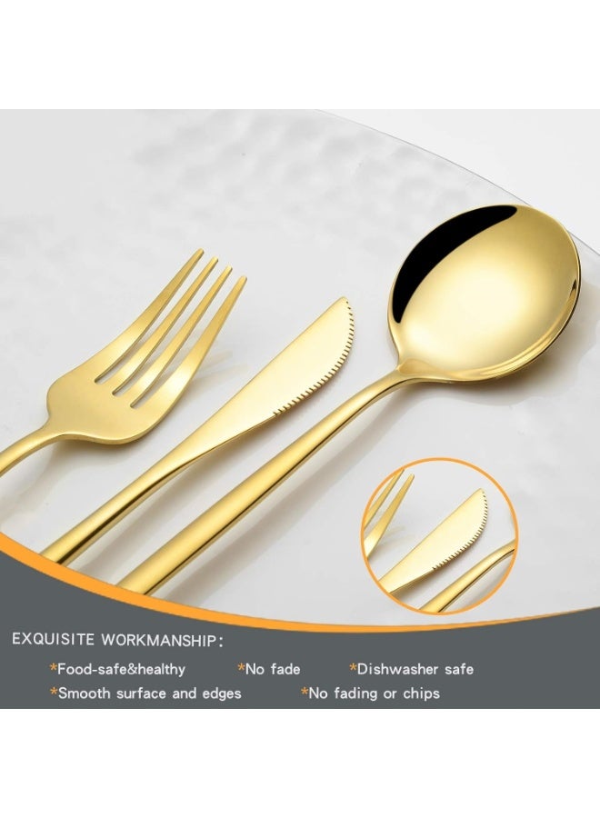 Mirror Gold Silverware Set 30-Piece, Stainless Steel Flatware Service f, Unique Utensils Set with Long Fork and Spoon Teaspoon, Mirror Gold Flatware Set, Cutlery for Home Party Kitchen - Image 5