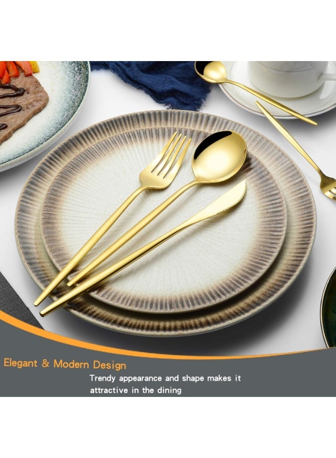 Mirror Gold Silverware Set 30-Piece, Stainless Steel Flatware Service f, Unique Utensils Set with Long Fork and Spoon Teaspoon, Mirror Gold Flatware Set, Cutlery for Home Party Kitchen - Image 4