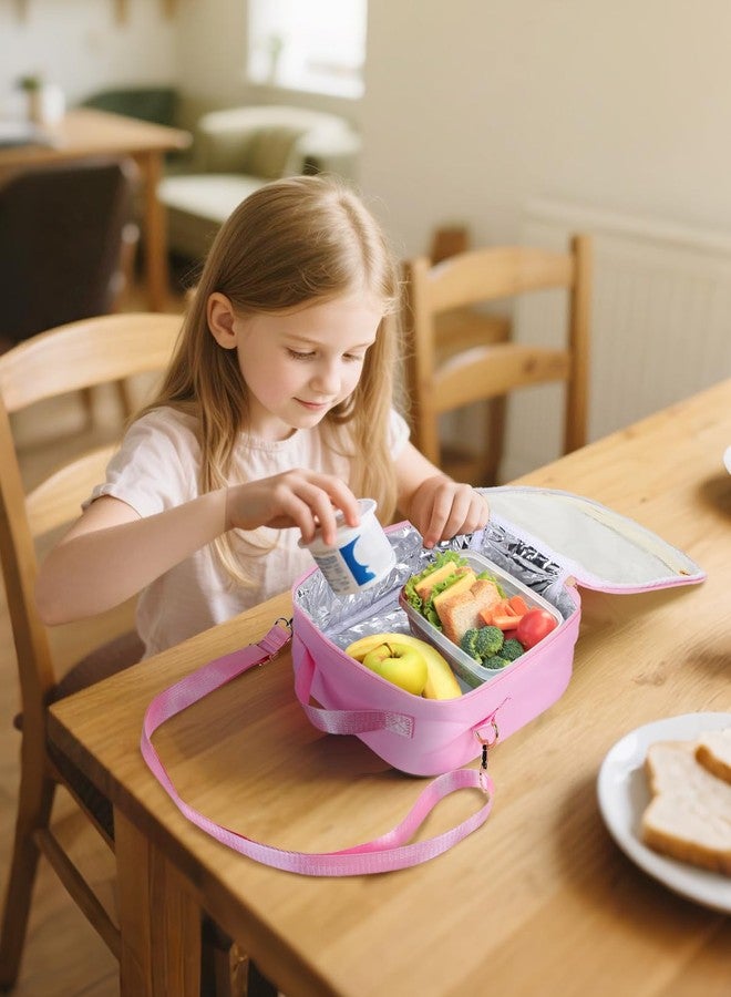 Alphatool Insulated Kids Lunch Bag with Adjustable Strap - Reusable Easy to Clean Lunch Bag for Girls, Hold Kids Lunch Box Snacks Water Bottles for School, Pink - Image 3