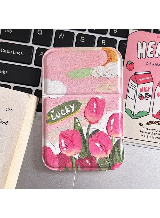 شيبشيب عبوتان من مرآة مكياج محمولة أنيقة على شكل توليب مع إضاءة، مرآة يد قابلة للطي فائقة النحافة مع غطاء من جلد البولي يوريثان (PU)، مدمجة ومناسبة للتسوق، المنزل، والمكتب. - Image 3