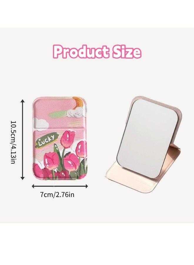 شيبشيب عبوتان من مرآة مكياج محمولة أنيقة على شكل توليب مع إضاءة، مرآة يد قابلة للطي فائقة النحافة مع غطاء من جلد البولي يوريثان (PU)، مدمجة ومناسبة للتسوق، المنزل، والمكتب. - Image 5