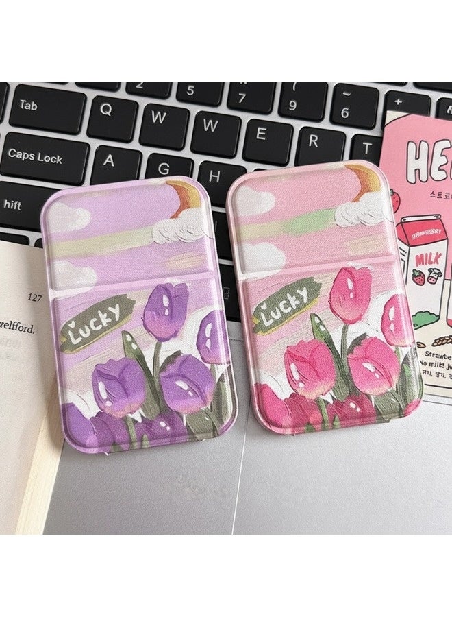 شيبشيب عبوتان من مرآة مكياج محمولة أنيقة على شكل توليب مع إضاءة، مرآة يد قابلة للطي فائقة النحافة مع غطاء من جلد البولي يوريثان (PU)، مدمجة ومناسبة للتسوق، المنزل، والمكتب. - Image 1