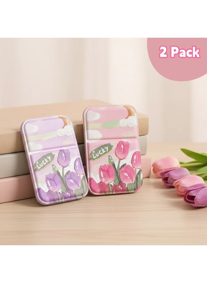 شيبشيب عبوتان من مرآة مكياج محمولة أنيقة على شكل توليب مع إضاءة، مرآة يد قابلة للطي فائقة النحافة مع غطاء من جلد البولي يوريثان (PU)، مدمجة ومناسبة للتسوق، المنزل، والمكتب. - Image 2