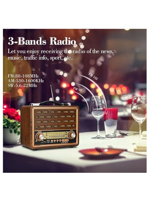 Portable Radio FM AM SW Retro Kitchen Stereo Multiple Power Supply Powerful Functional Audio Bluetooth Radio Support TF Card USB Disk Speaker Playback for Outdoor Indoor