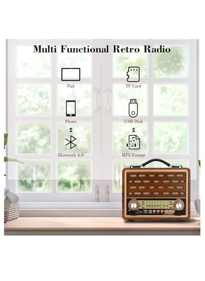 Generic - Portable Radio FM AM SW Retro Kitchen Stereo Multiple Power Supply Powerful Functional Audio Bluetooth Radio Support TF Card USB Disk Speaker Playback for Outdoor Indoor - Image 1