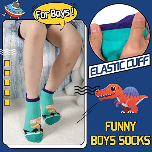 Welwoos Kids Boys Ankle Socks No Show Low Cut Funny Cute Cartoon Novelty Cotton Socks 6 Pairs Gifts Stocking Stuffers for Boys Kids(Dinosaur Green,5-8 Y) - Image 4