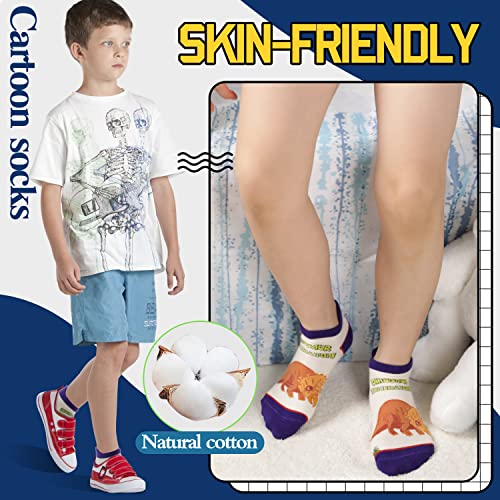 Welwoos Kids Boys Ankle Socks No Show Low Cut Funny Cute Cartoon Novelty Cotton Socks 6 Pairs Gifts Stocking Stuffers for Boys Kids(Dinosaur Green,5-8 Y) - Image 2