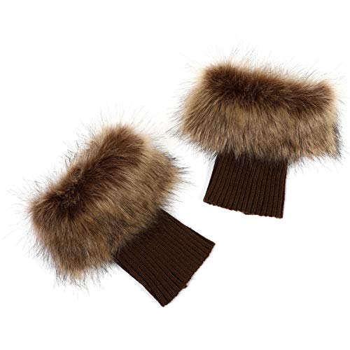 LA CARRIE Women Faux Fur Plush Leg Warmers Short Furry Fuzzy Leg Cuffs Girls Winter Knitted Boot(Raccoon) - Image 1