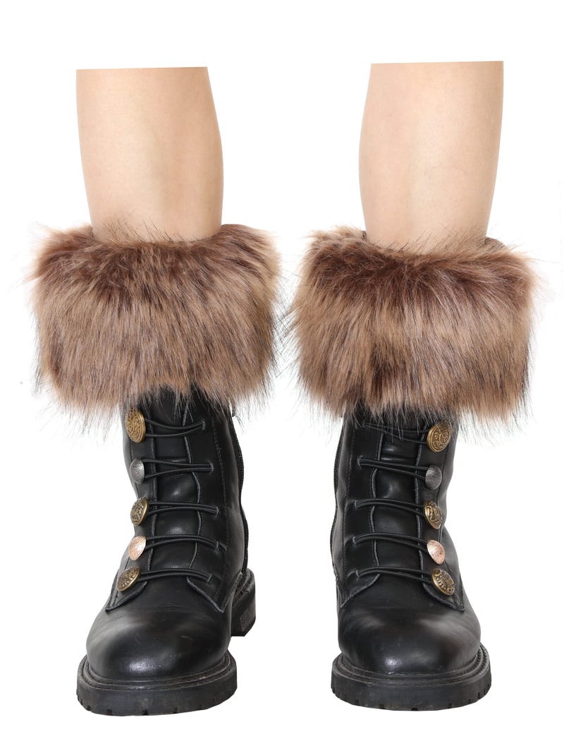LA CARRIE Women Faux Fur Plush Leg Warmers Short Furry Fuzzy Leg Cuffs Girls Winter Knitted Boot(Raccoon) - Image 2