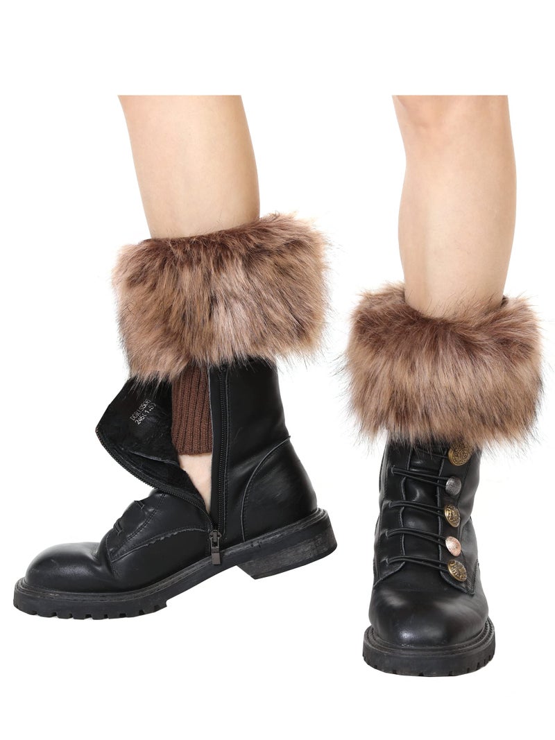LA CARRIE Women Faux Fur Plush Leg Warmers Short Furry Fuzzy Leg Cuffs Girls Winter Knitted Boot(Raccoon) - Image 5