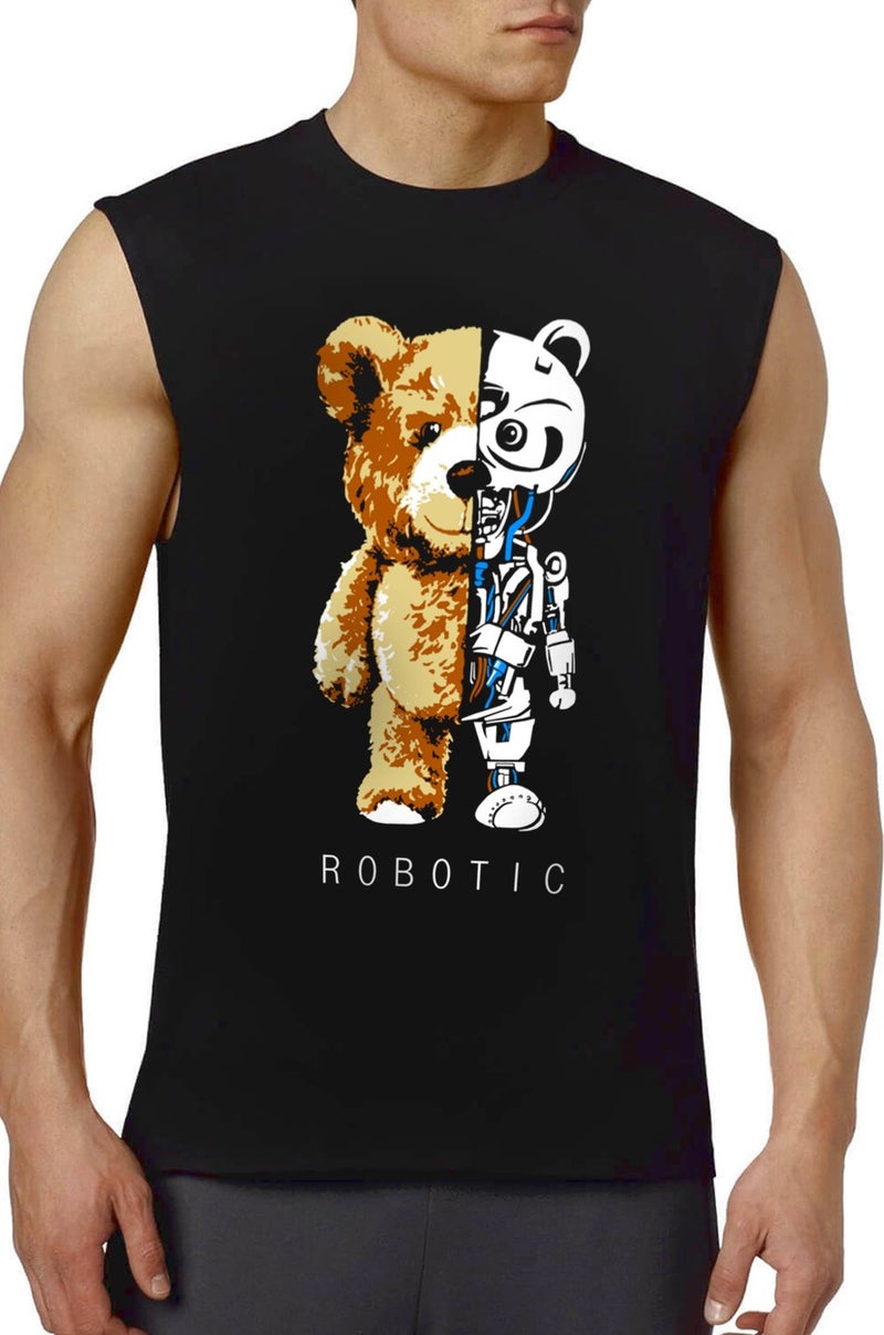 Robot Bear Black Cut Sleeve | Sleeveless Men's T-Shirt | Undershirt