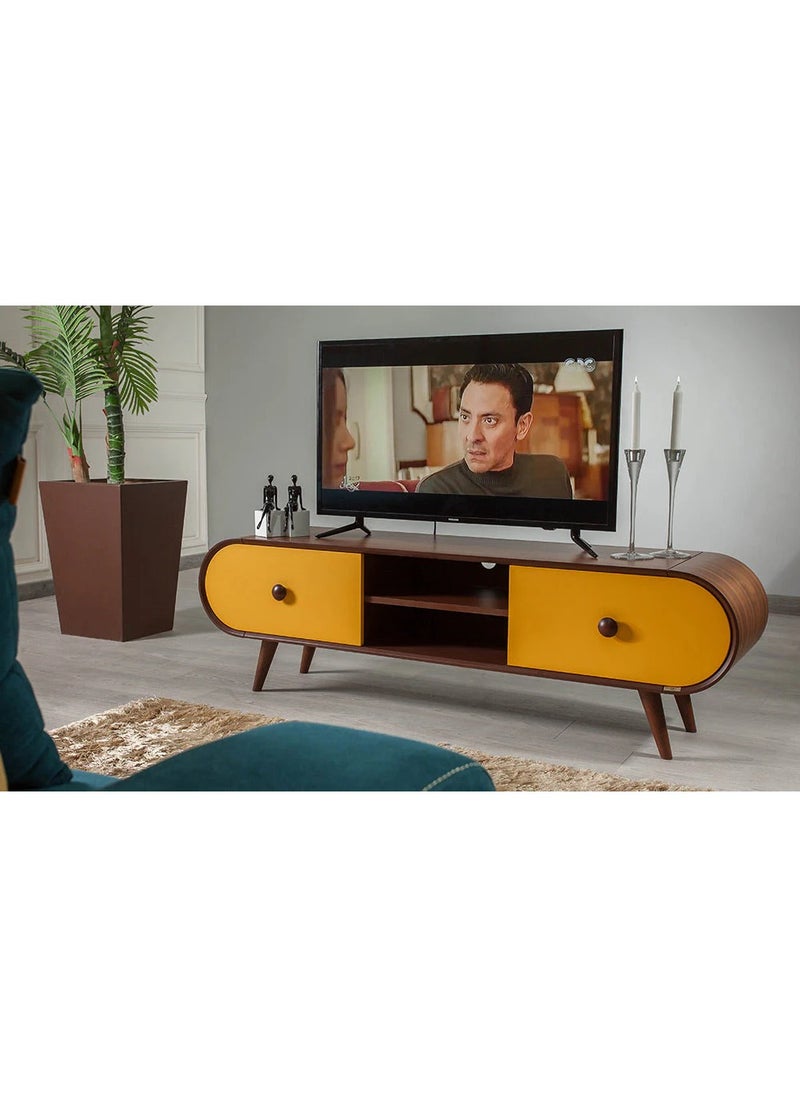 Modern SONTA Wood TV Table with Yellow & Brown Finish - pzsku/ZBFEE4973A79E74B2A31FZ/45/_/1736779114/bbbd6067-823a-4fbb-ba72-bdcd263cfe0b