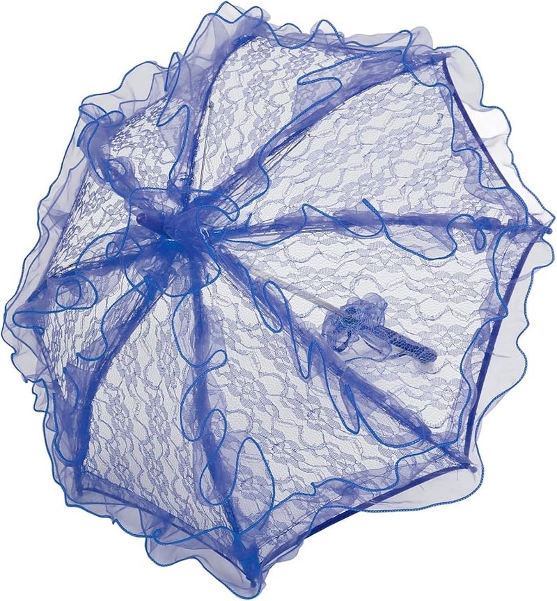 Blue Lace Parasol Umbrella Handcrafted Wedding Photography Prop Romantic Scene - Image 1