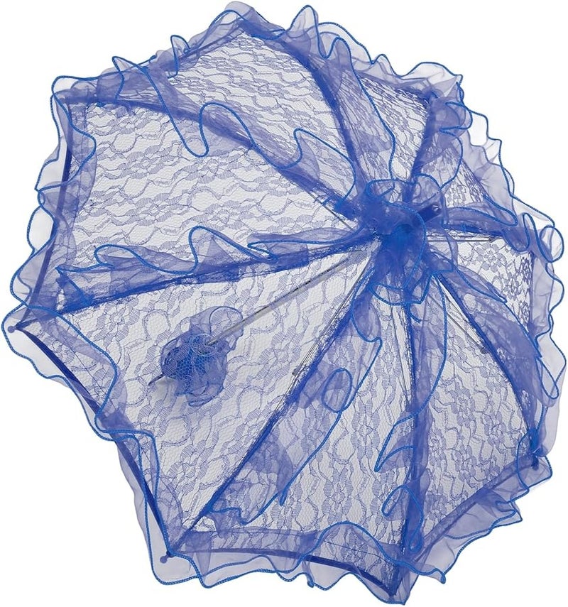 Blue Lace Parasol Umbrella Handcrafted Wedding Photography Prop Romantic Scene - Image 3