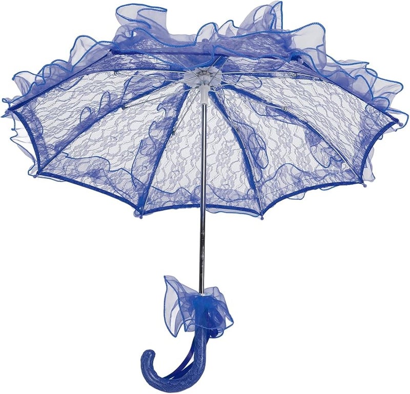Blue Lace Parasol Umbrella Handcrafted Wedding Photography Prop Romantic Scene - Image 4