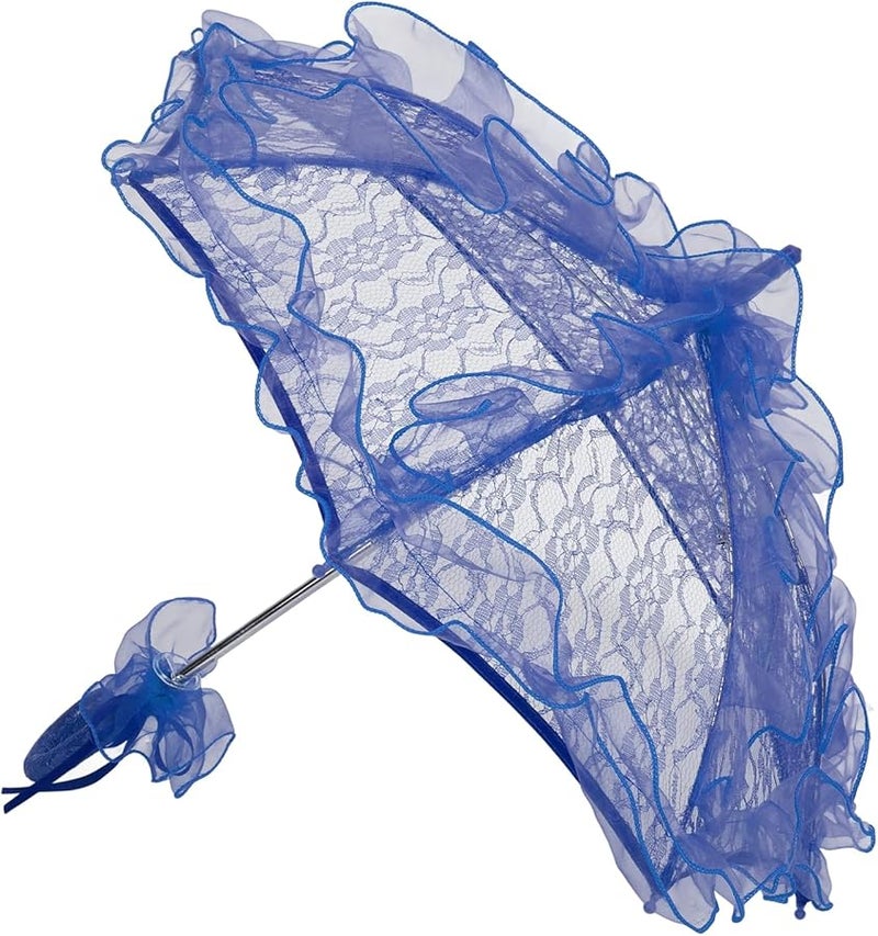 Blue Lace Parasol Umbrella Handcrafted Wedding Photography Prop Romantic Scene - Image 2