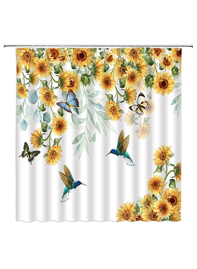 ABONAN Sunflower Hummingbird Shower Curtain Rustic Watercolor Yellow Flower Butterfly Country Farmhouse Vintage Fabric Bathroom Curtains Decor Set with Hook(70" WX70 H) - Image 1