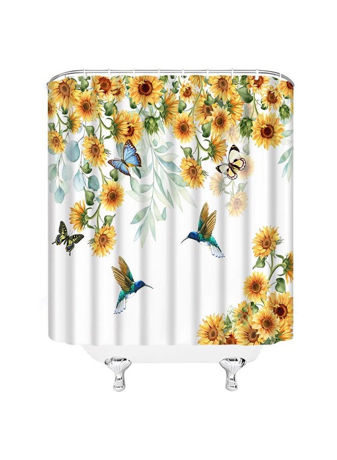 ABONAN Sunflower Hummingbird Shower Curtain Rustic Watercolor Yellow Flower Butterfly Country Farmhouse Vintage Fabric Bathroom Curtains Decor Set with Hook(70" WX70 H) - Image 3